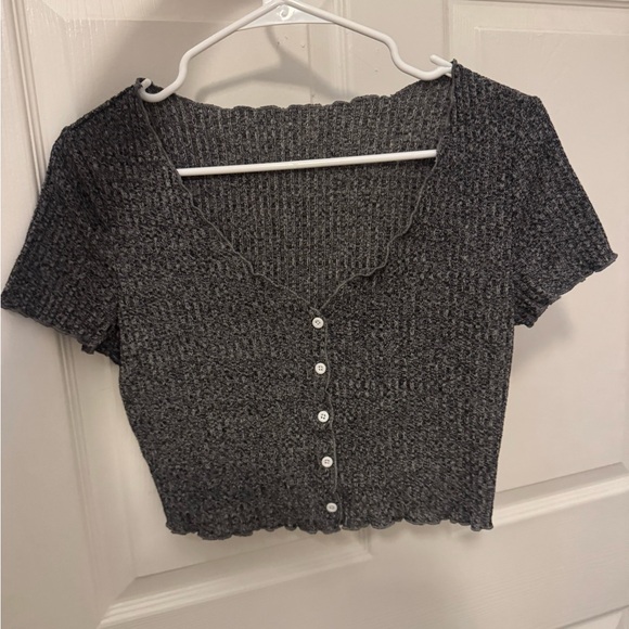 Tops - Women's Charcoal Heather Button-Front Knit Crop Top